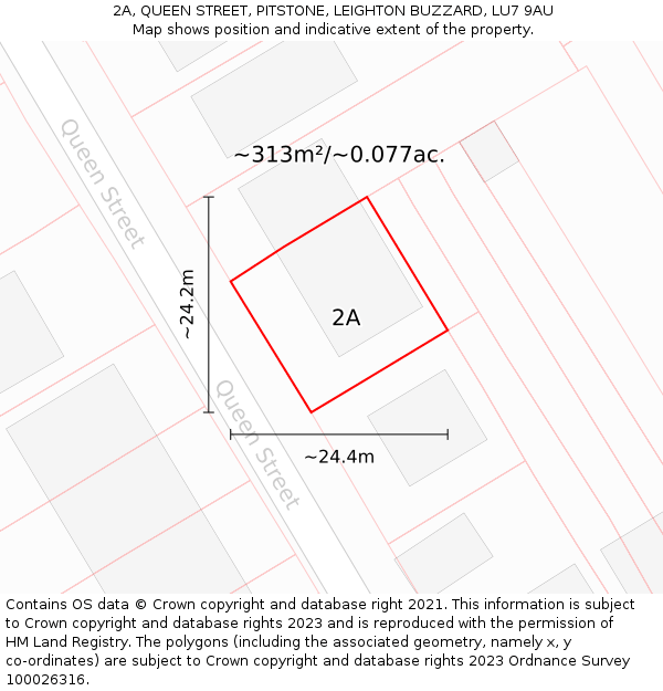 2A, QUEEN STREET, PITSTONE, LEIGHTON BUZZARD, LU7 9AU: Plot and title map