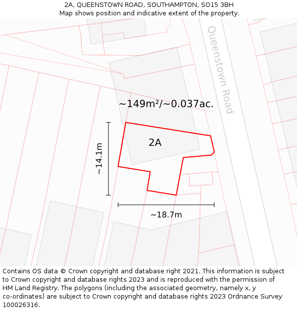 2A, QUEENSTOWN ROAD, SOUTHAMPTON, SO15 3BH: Plot and title map