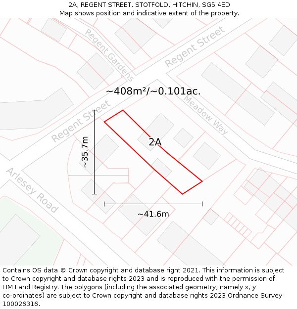 2A, REGENT STREET, STOTFOLD, HITCHIN, SG5 4ED: Plot and title map