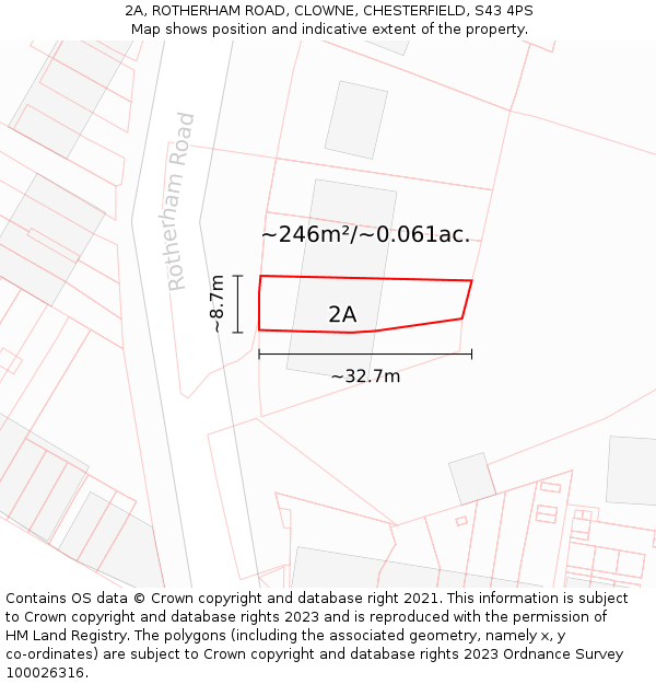 2A, ROTHERHAM ROAD, CLOWNE, CHESTERFIELD, S43 4PS: Plot and title map