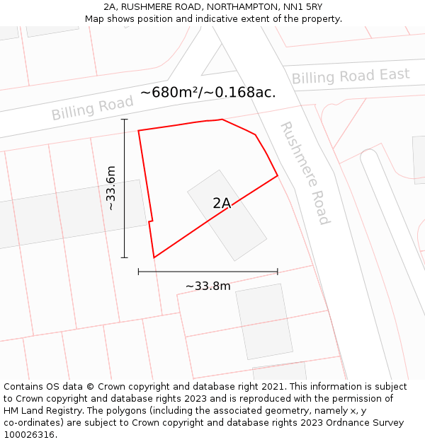 2A, RUSHMERE ROAD, NORTHAMPTON, NN1 5RY: Plot and title map