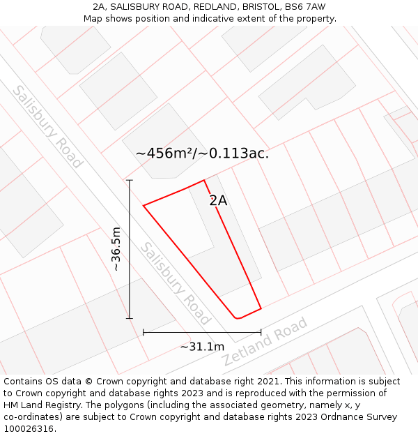 2A, SALISBURY ROAD, REDLAND, BRISTOL, BS6 7AW: Plot and title map