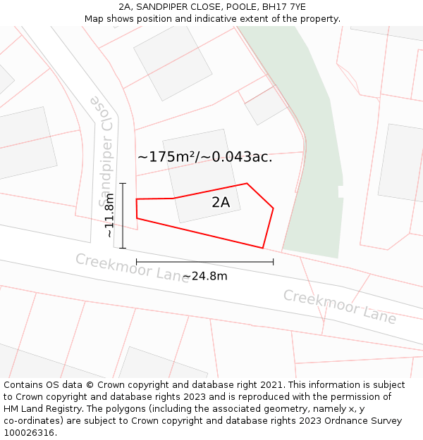 2A, SANDPIPER CLOSE, POOLE, BH17 7YE: Plot and title map