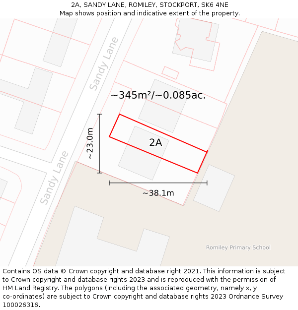 2A, SANDY LANE, ROMILEY, STOCKPORT, SK6 4NE: Plot and title map