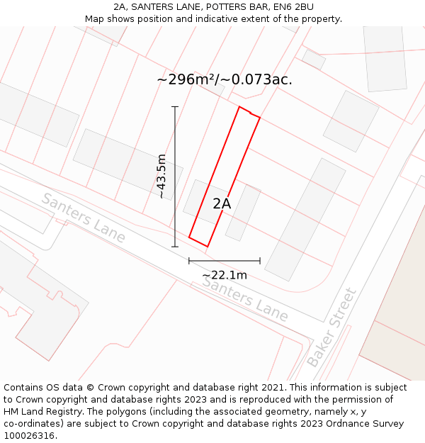 2A, SANTERS LANE, POTTERS BAR, EN6 2BU: Plot and title map