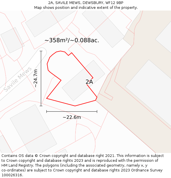 2A, SAVILE MEWS, DEWSBURY, WF12 9BP: Plot and title map