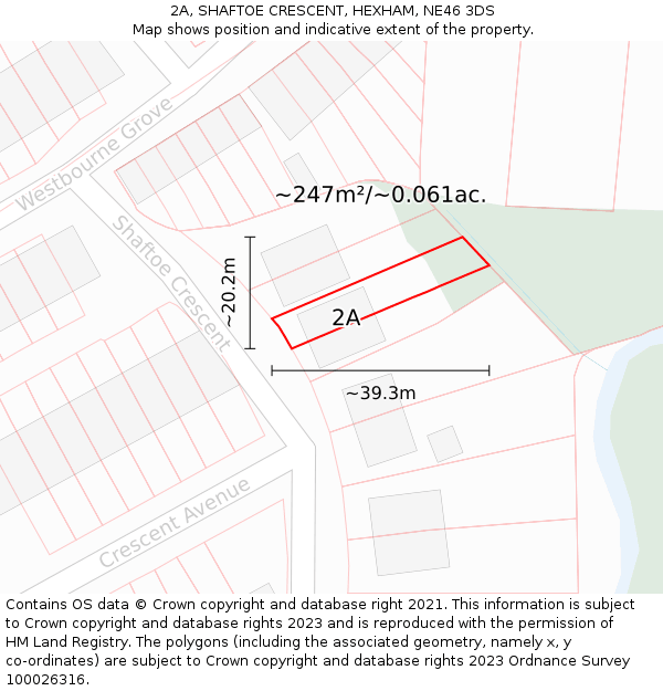 2A, SHAFTOE CRESCENT, HEXHAM, NE46 3DS: Plot and title map