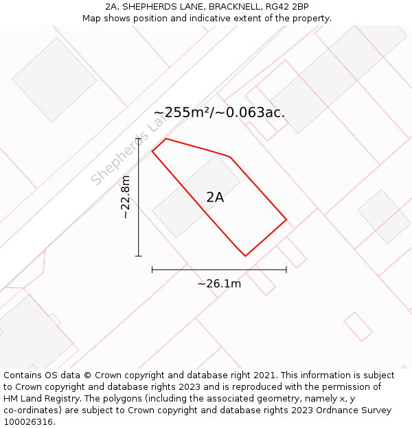 2A, SHEPHERDS LANE, BRACKNELL, RG42 2BP: Plot and title map