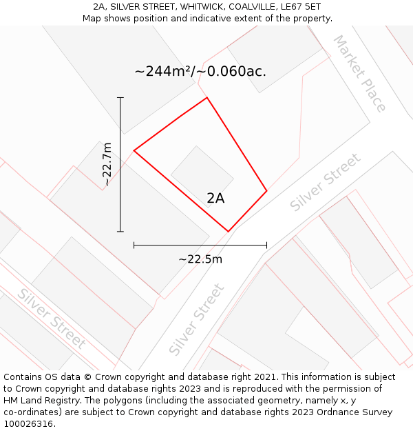 2A, SILVER STREET, WHITWICK, COALVILLE, LE67 5ET: Plot and title map