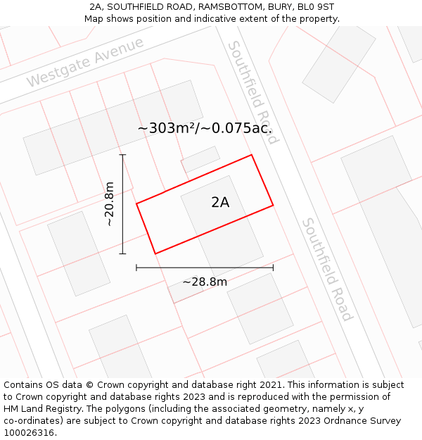 2A, SOUTHFIELD ROAD, RAMSBOTTOM, BURY, BL0 9ST: Plot and title map
