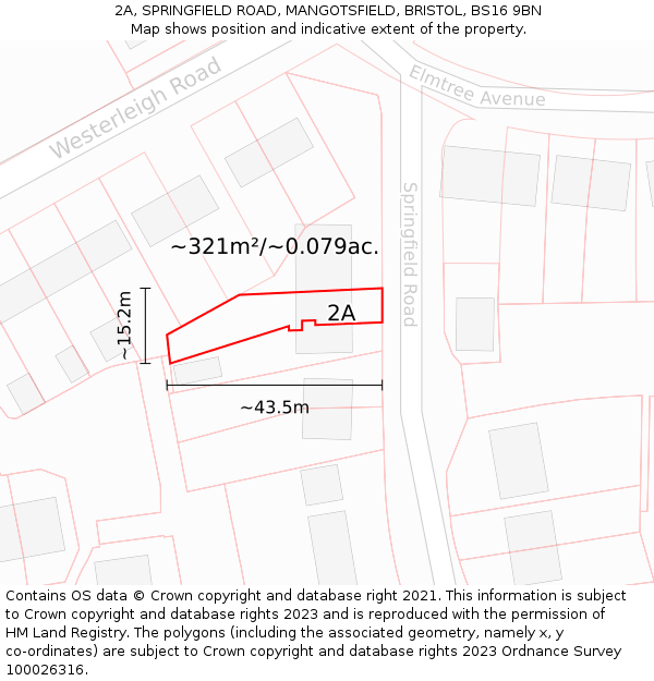 2A, SPRINGFIELD ROAD, MANGOTSFIELD, BRISTOL, BS16 9BN: Plot and title map