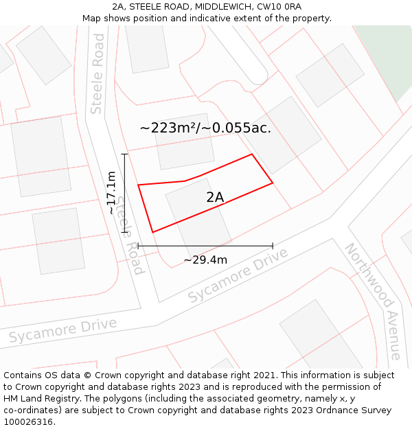 2A, STEELE ROAD, MIDDLEWICH, CW10 0RA: Plot and title map