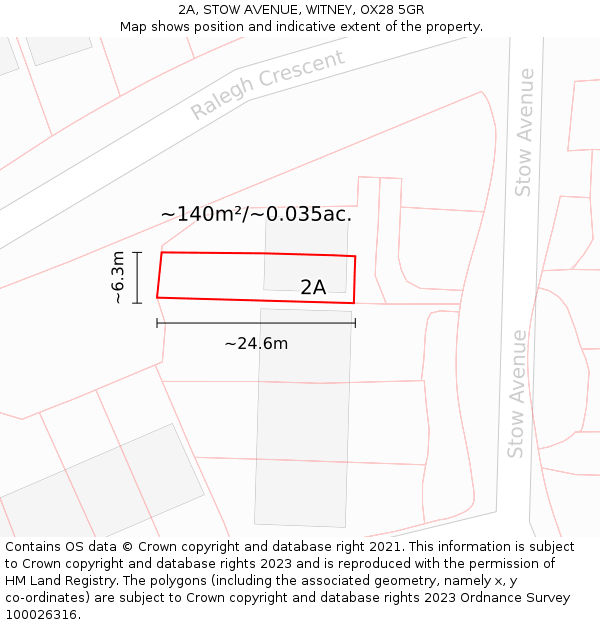 2A, STOW AVENUE, WITNEY, OX28 5GR: Plot and title map