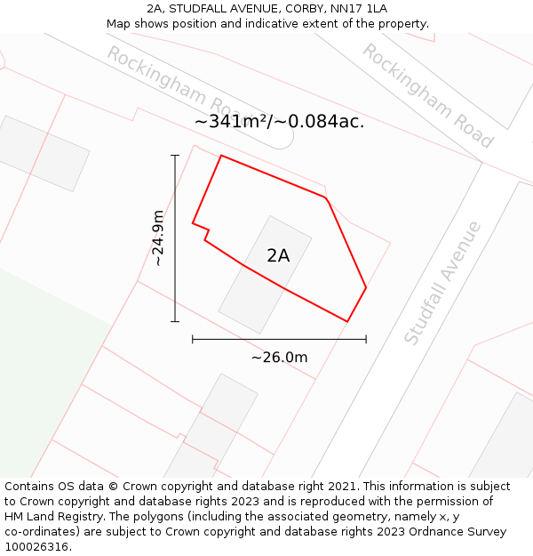 2A, STUDFALL AVENUE, CORBY, NN17 1LA: Plot and title map