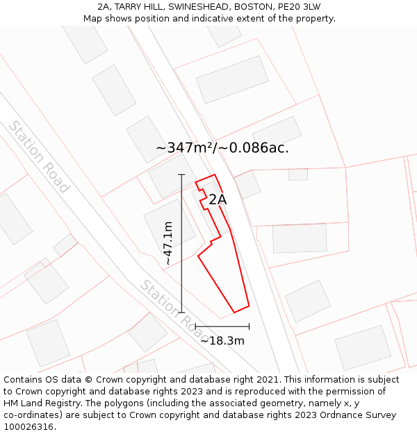 2A, TARRY HILL, SWINESHEAD, BOSTON, PE20 3LW: Plot and title map