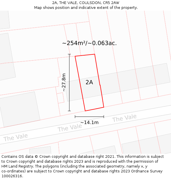 2A, THE VALE, COULSDON, CR5 2AW: Plot and title map