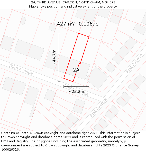 2A, THIRD AVENUE, CARLTON, NOTTINGHAM, NG4 1PE: Plot and title map