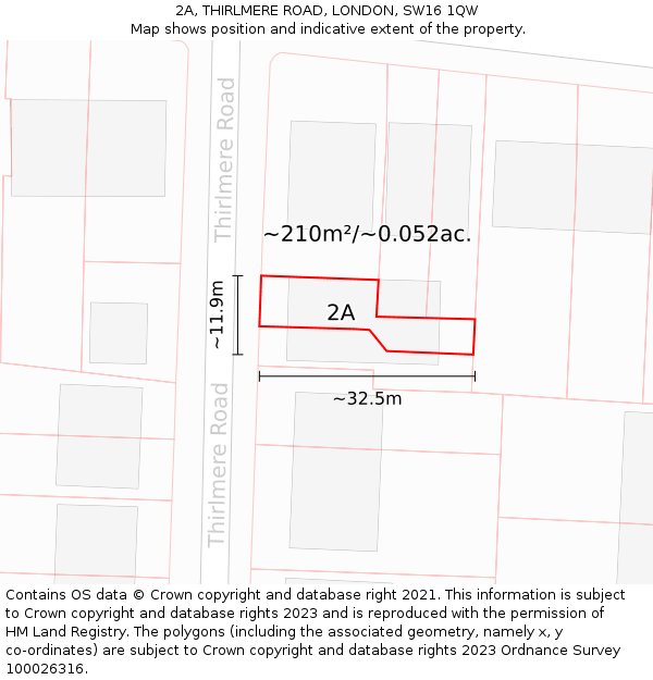 2A, THIRLMERE ROAD, LONDON, SW16 1QW: Plot and title map
