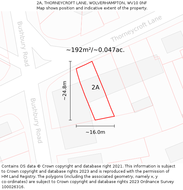 2A, THORNEYCROFT LANE, WOLVERHAMPTON, WV10 0NF: Plot and title map