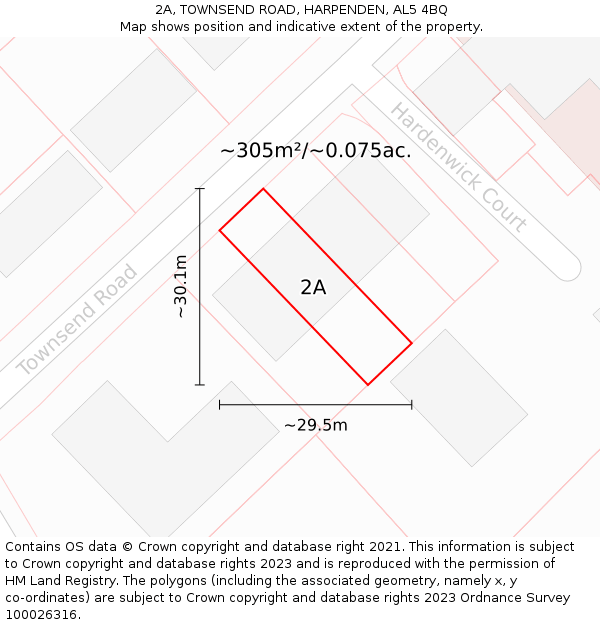 2A, TOWNSEND ROAD, HARPENDEN, AL5 4BQ: Plot and title map
