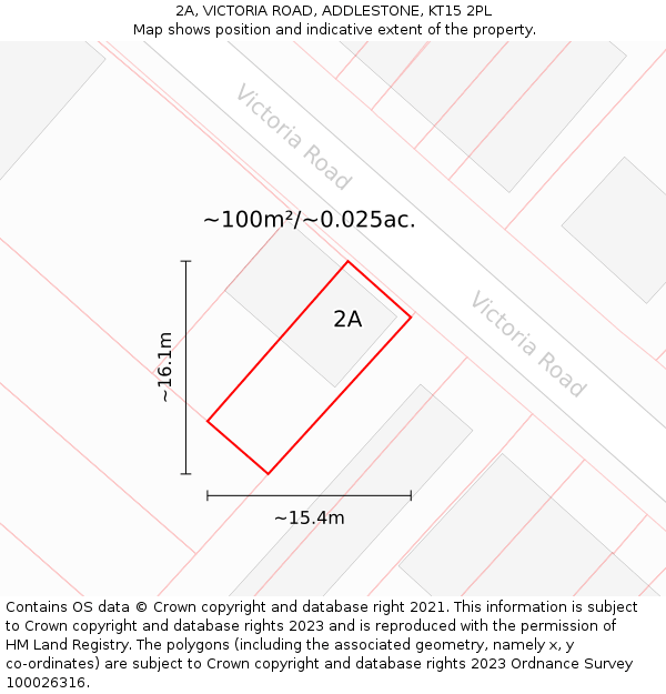 2A, VICTORIA ROAD, ADDLESTONE, KT15 2PL: Plot and title map
