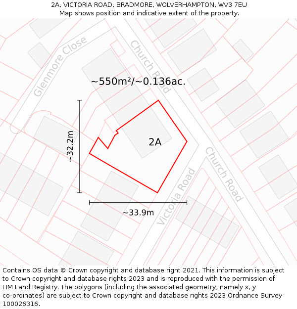 2A, VICTORIA ROAD, BRADMORE, WOLVERHAMPTON, WV3 7EU: Plot and title map