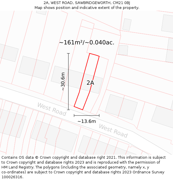 2A, WEST ROAD, SAWBRIDGEWORTH, CM21 0BJ: Plot and title map