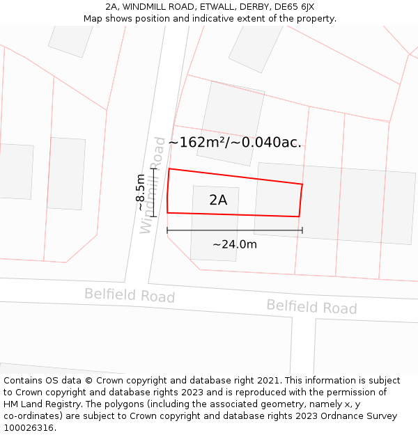 2A, WINDMILL ROAD, ETWALL, DERBY, DE65 6JX: Plot and title map