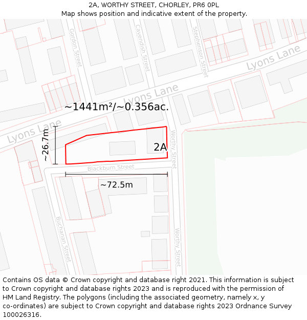 2A, WORTHY STREET, CHORLEY, PR6 0PL: Plot and title map