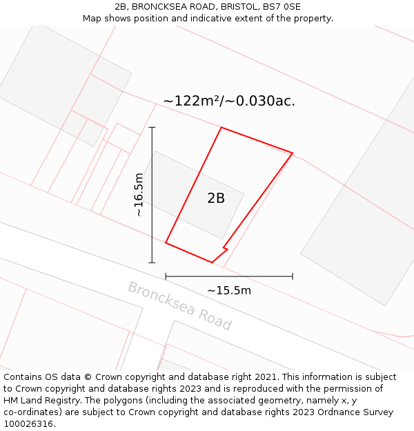 2B, BRONCKSEA ROAD, BRISTOL, BS7 0SE: Plot and title map