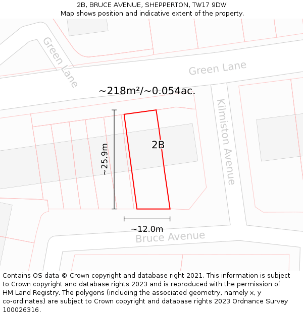 2B, BRUCE AVENUE, SHEPPERTON, TW17 9DW: Plot and title map