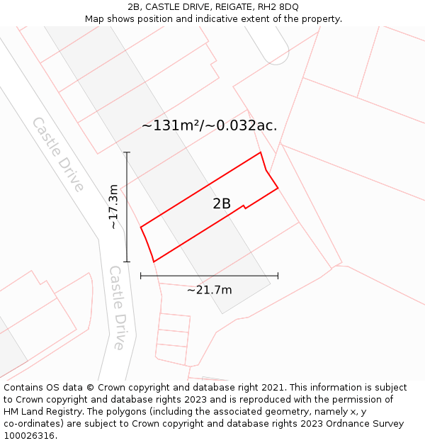 2B, CASTLE DRIVE, REIGATE, RH2 8DQ: Plot and title map