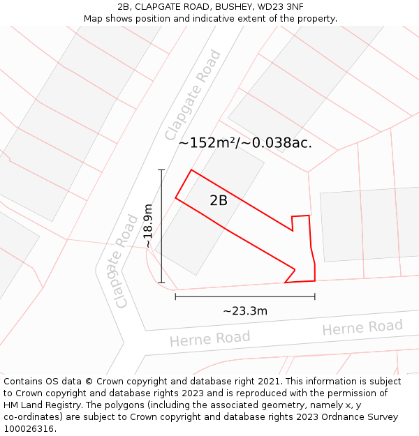 2B, CLAPGATE ROAD, BUSHEY, WD23 3NF: Plot and title map