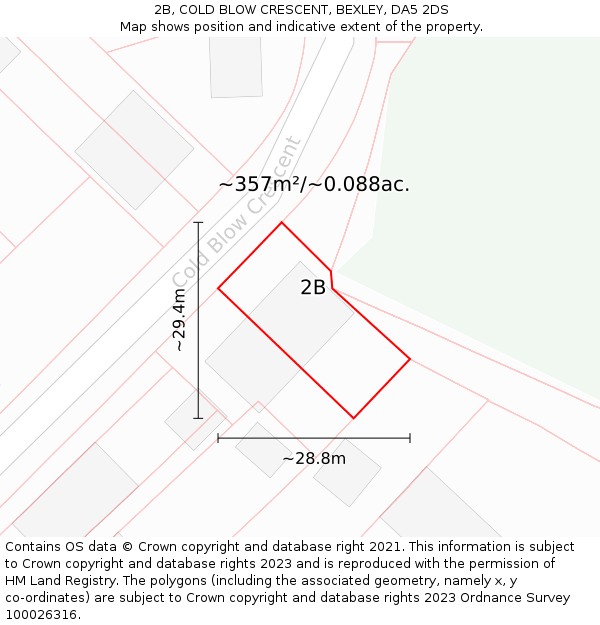 2B, COLD BLOW CRESCENT, BEXLEY, DA5 2DS: Plot and title map