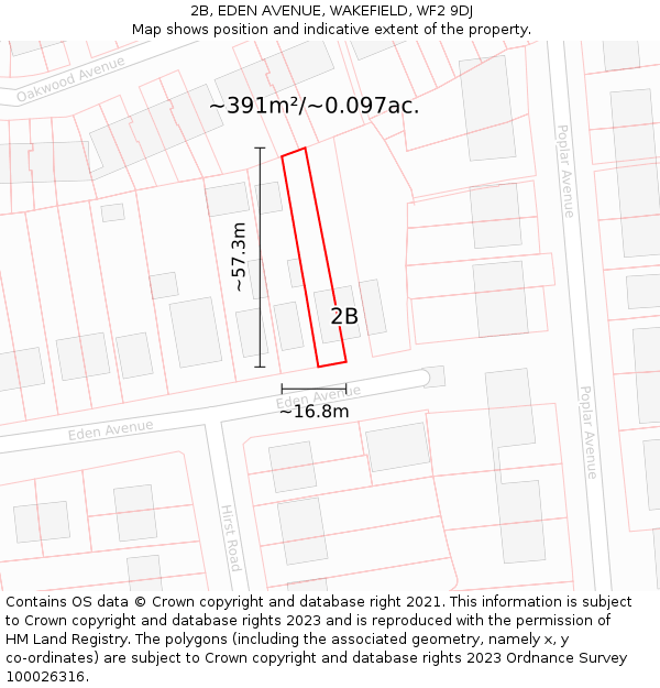 2B, EDEN AVENUE, WAKEFIELD, WF2 9DJ: Plot and title map