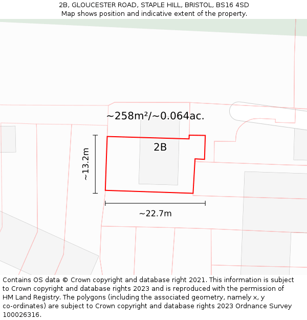 2B, GLOUCESTER ROAD, STAPLE HILL, BRISTOL, BS16 4SD: Plot and title map
