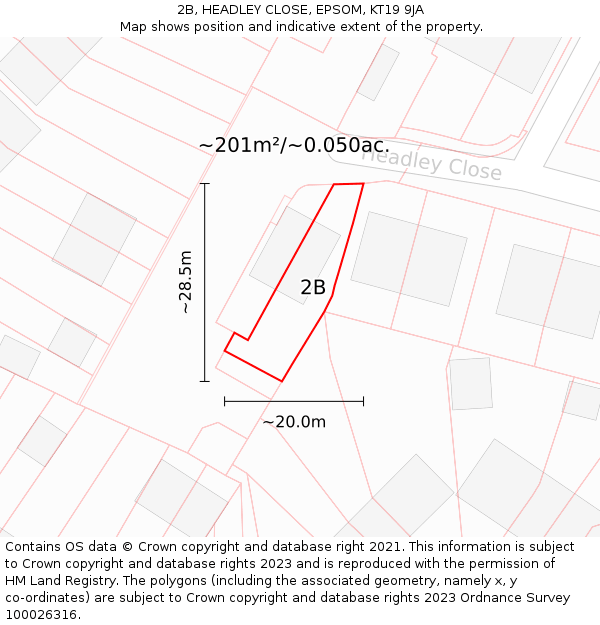 2B, HEADLEY CLOSE, EPSOM, KT19 9JA: Plot and title map