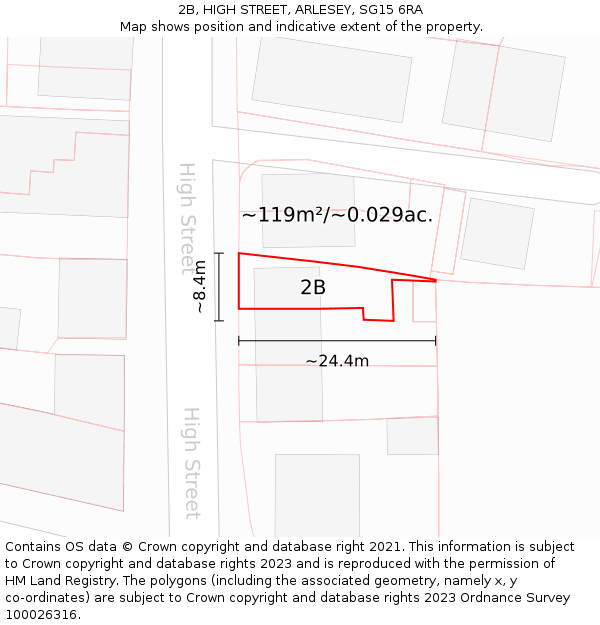 2B, HIGH STREET, ARLESEY, SG15 6RA: Plot and title map