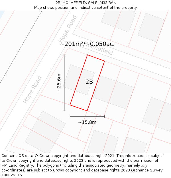 2B, HOLMEFIELD, SALE, M33 3AN: Plot and title map