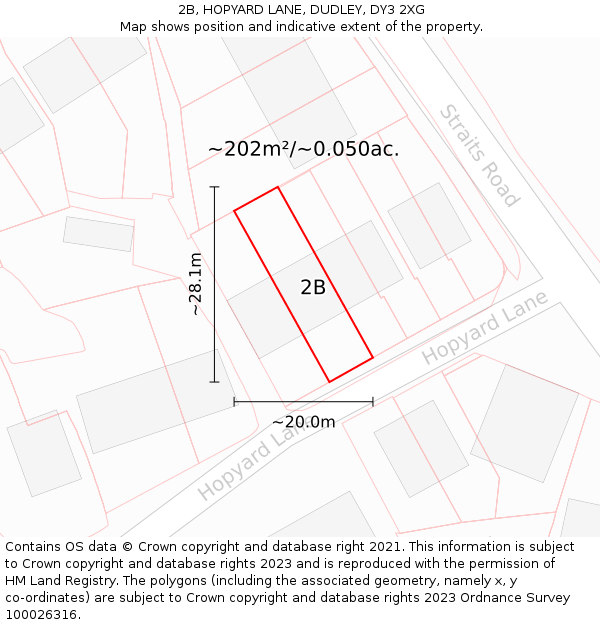 2B, HOPYARD LANE, DUDLEY, DY3 2XG: Plot and title map