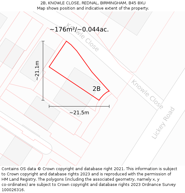 2B, KNOWLE CLOSE, REDNAL, BIRMINGHAM, B45 8XU: Plot and title map