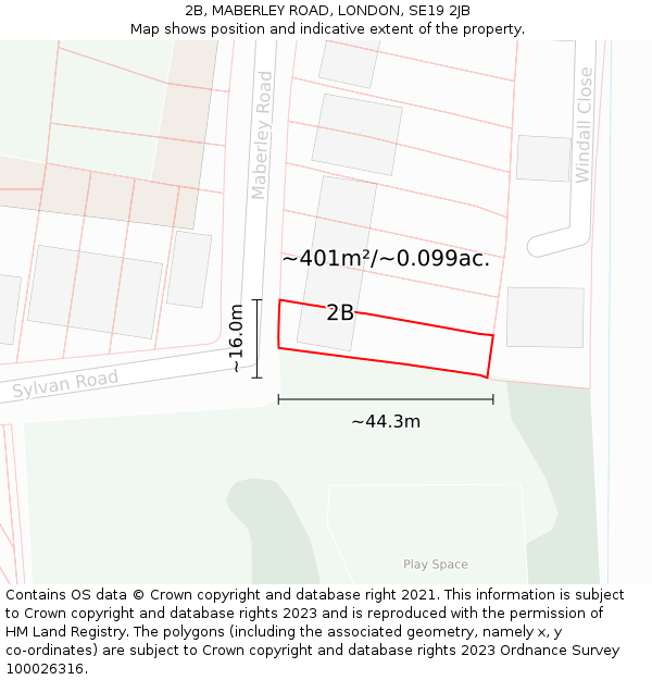 2B, MABERLEY ROAD, LONDON, SE19 2JB: Plot and title map