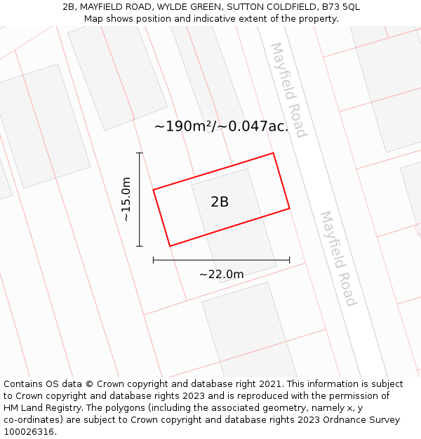 2B, MAYFIELD ROAD, WYLDE GREEN, SUTTON COLDFIELD, B73 5QL: Plot and title map