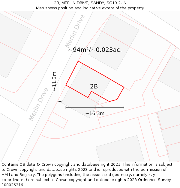 2B, MERLIN DRIVE, SANDY, SG19 2UN: Plot and title map