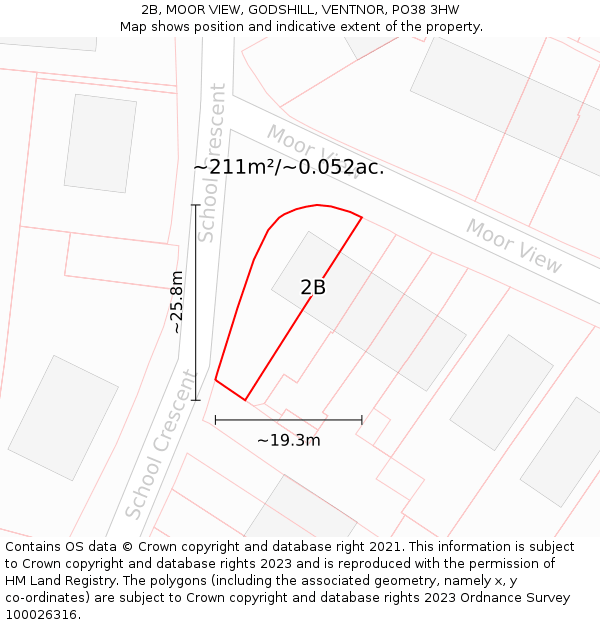 2B, MOOR VIEW, GODSHILL, VENTNOR, PO38 3HW: Plot and title map