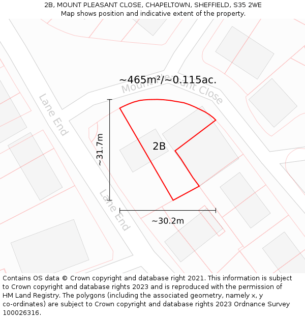 2B, MOUNT PLEASANT CLOSE, CHAPELTOWN, SHEFFIELD, S35 2WE: Plot and title map
