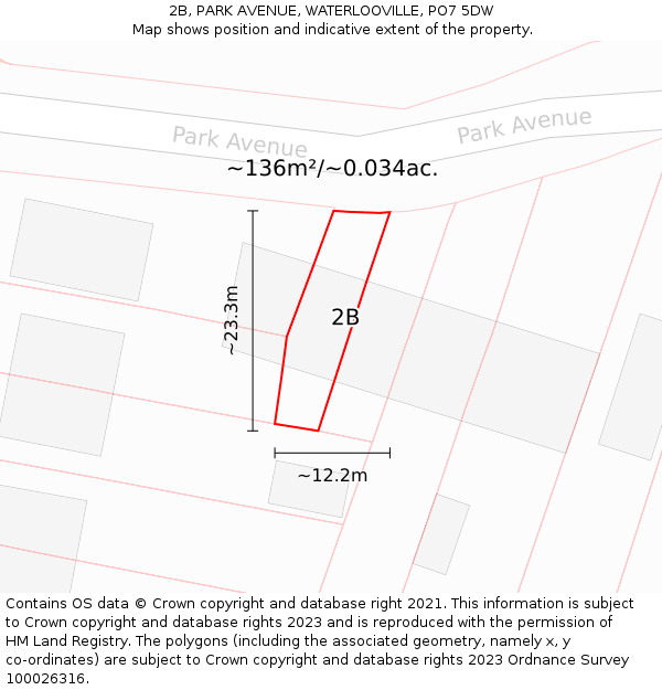 2B, PARK AVENUE, WATERLOOVILLE, PO7 5DW: Plot and title map