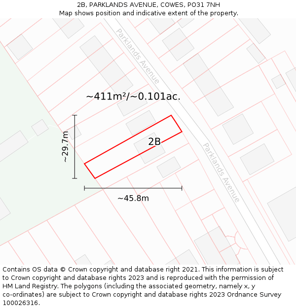 2B, PARKLANDS AVENUE, COWES, PO31 7NH: Plot and title map