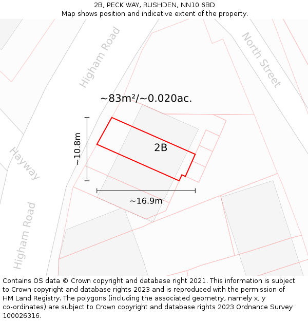 2B, PECK WAY, RUSHDEN, NN10 6BD: Plot and title map