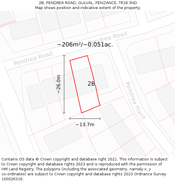 2B, PENDREA ROAD, GULVAL, PENZANCE, TR18 3ND: Plot and title map